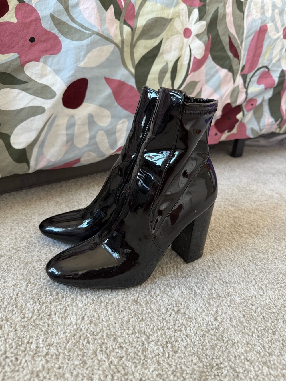 Aldo Black Patent High-Heel Ankle Boots - Women 9